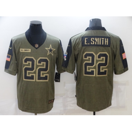 Men's Dallas Cowboys 22 Emmitt Smith Nike Olive 2021 Salute To Service Limited Player Jersey
