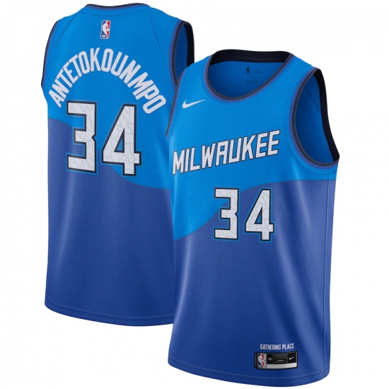 Men's Milwaukee Bucks 34 Giannis Antetokounmpo Nike Blue 2020-21 Swingman Player Jersey