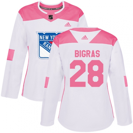 Women's Adidas New York Rangers 28 Chris Bigras Authentic White Pink Fashion NHL Jersey