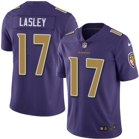 Men's Nike Baltimore Ravens 17 Jordan Lasley Limited Purple Rush Vapor Untouchable NFL Jersey