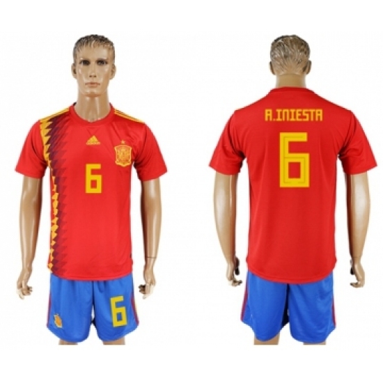 Spain 6 A.Iniesta Home Soccer Country Jersey