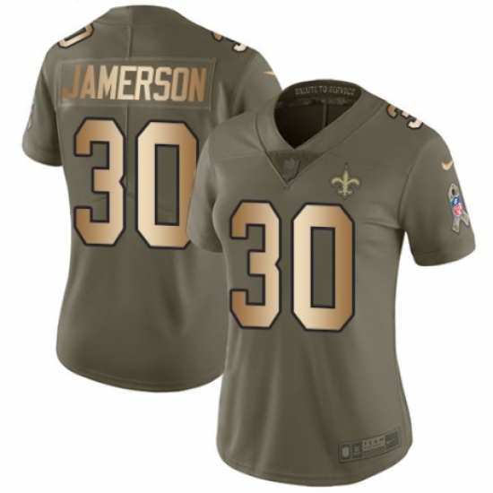 Women's Nike New Orleans Saints 30 Natrell Jamerson Limited Olive/Gold 2017 Salute to Service NFL Jersey