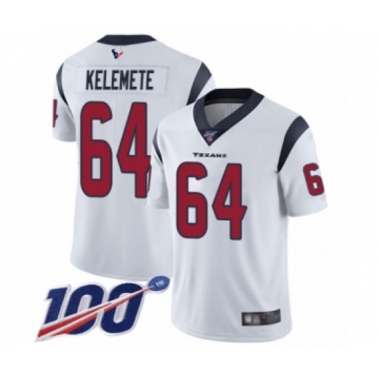 Men's Houston Texans 64 Senio Kelemete White Vapor Untouchable Limited Player 100th Season Football Jersey