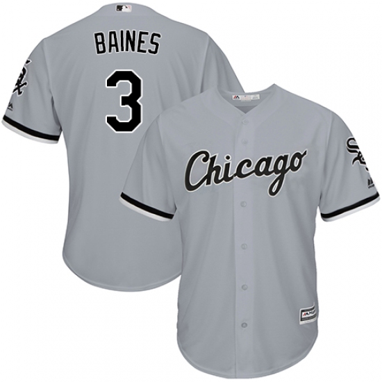 Men's Majestic Chicago White Sox 3 Harold Baines Grey Road Flex Base Authentic Collection MLB Jersey