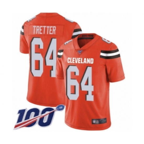 Men's Cleveland Browns 64 JC Tretter Orange Alternate Vapor Untouchable Limited Player 100th Season Football Jersey