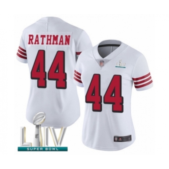 Women's San Francisco 49ers 44 Tom Rathman Limited White Rush Vapor Untouchable Super Bowl LIV Bound Football Jersey