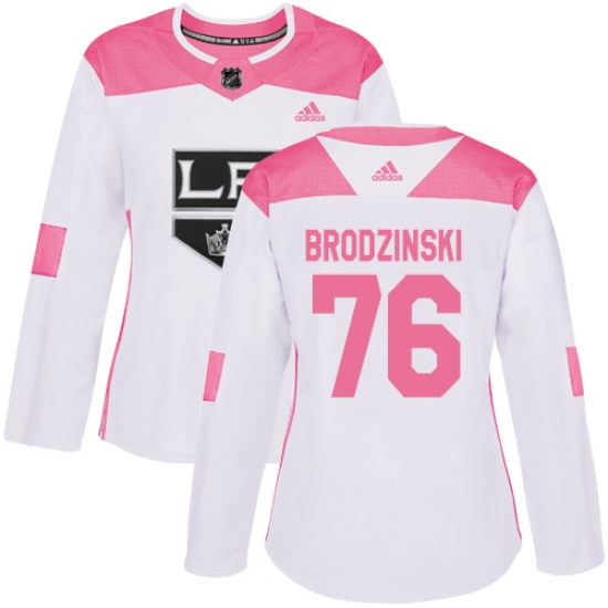 Women's Adidas Los Angeles Kings 76 Jonny Brodzinski Authentic White Pink Fashion NHL Jersey