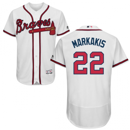 Men's Majestic Atlanta Braves 22 Nick Markakis White Home Flex Base Authentic Collection MLB Jersey