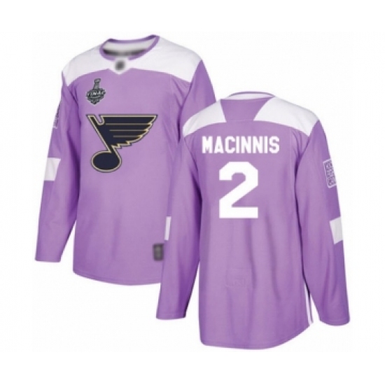 Youth St. Louis Blues 2 Al Macinnis Authentic Purple Fights Cancer Practice 2019 Stanley Cup Final Bound Hockey Jersey