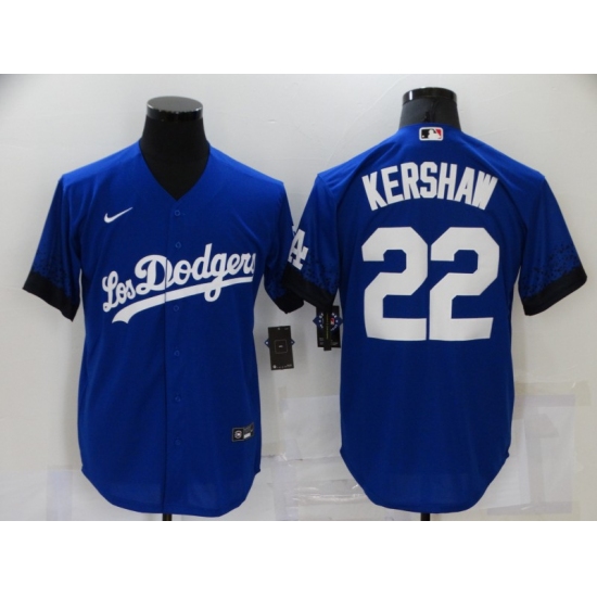 Men's Nike Los Angeles Dodgers 22 Clayton Kershaw Blue Game City Player Jersey