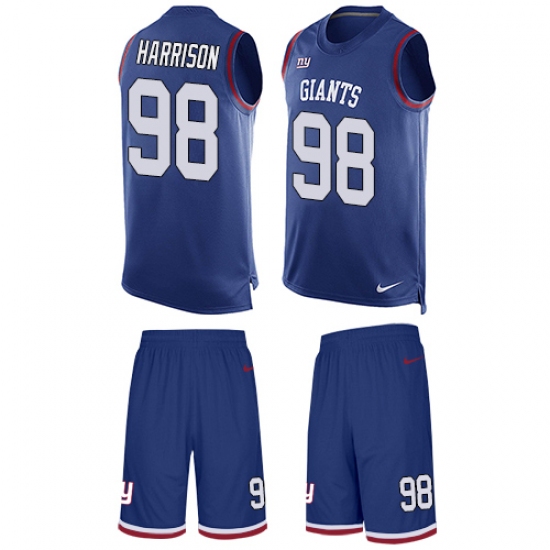 Men's Nike New York Giants 98 Damon Harrison Limited Royal Blue Tank Top Suit NFL Jersey