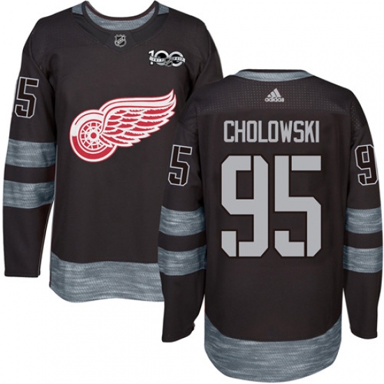 Men's Adidas Detroit Red Wings 95 Dennis Cholowski Premier Black 1917-2017 100th Anniversary NHL Jersey