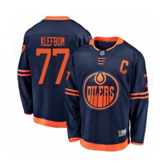 Youth Edmonton Oilers 77 Oscar Klefbom Authentic Navy Blue Alternate Fanatics Branded Breakaway Hockey Jersey