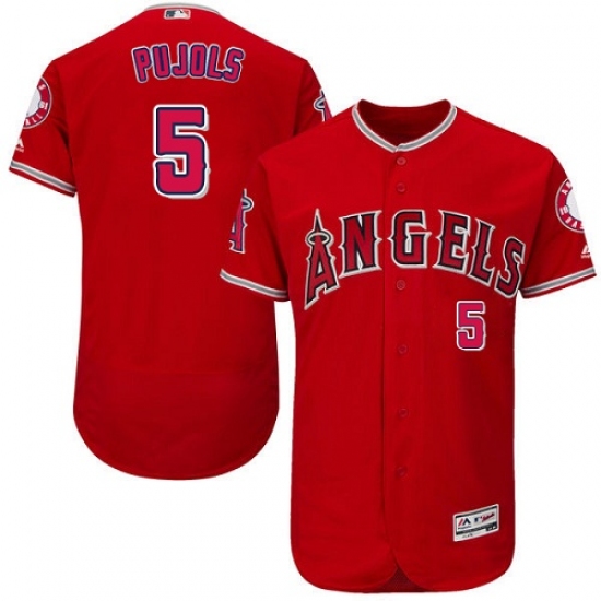 Men's Majestic Los Angeles Angels of Anaheim 5 Albert Pujols Authentic Red Alternate Cool Base MLB Jersey