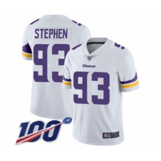 Men's Minnesota Vikings 93 Shamar Stephen White Vapor Untouchable Limited Player 100th Season Football Jersey