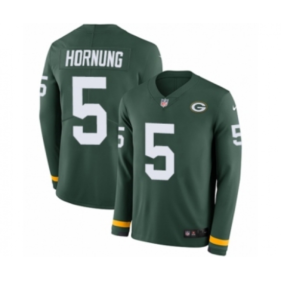 Men's Nike Green Bay Packers 5 Paul Hornung Limited Green Therma Long Sleeve NFL Jersey