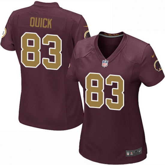 Women's Nike Washington Redskins 83 Brian Quick Game Burgundy Red/Gold Number Alternate 80TH Anniversary NFL Jersey