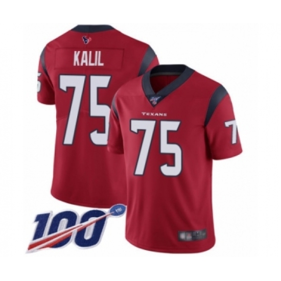 Men's Houston Texans 75 Matt Kalil Red Alternate Vapor Untouchable Limited Player 100th Season Football Jersey