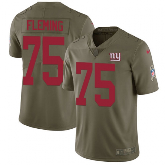 Youth New York Giants 75 Cameron Fleming Olive Stitched Limited 2017 Salute To Service Jersey