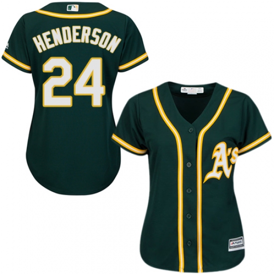 Women's Majestic Oakland Athletics 24 Rickey Henderson Replica Green Alternate 1 Cool Base MLB Jersey