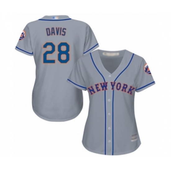 Women's New York Mets 28 J.D. Davis Authentic Grey Road Cool Base Baseball Player Jersey