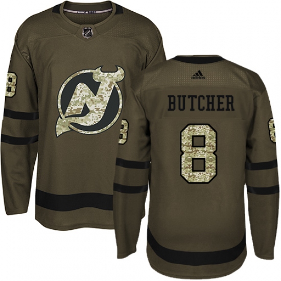 Men's Adidas New Jersey Devils 8 Will Butcher Authentic Green Salute to Service NHL Jersey