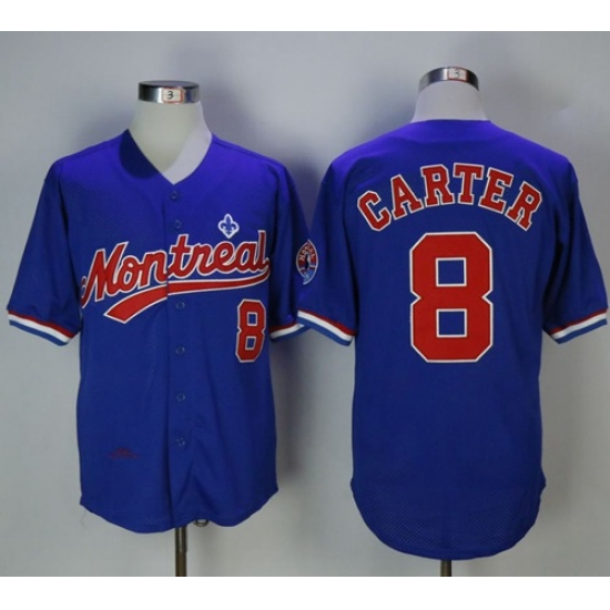Mitchell And Ness BP Montreal Expos 8 Gary Carter Blue Throwback Stitched MLB Jersey