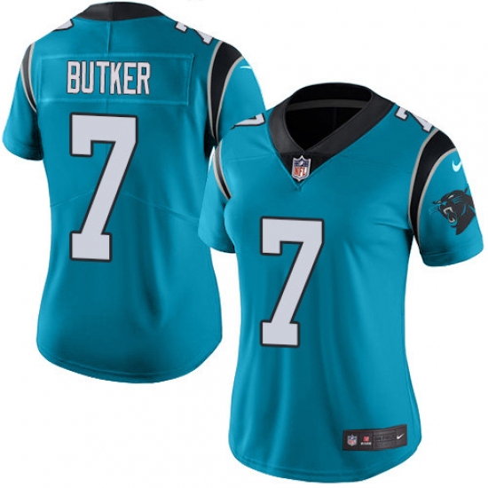 Women's Nike Carolina Panthers 7 Harrison Butker Blue Alternate Vapor Untouchable Limited Player NFL Jersey