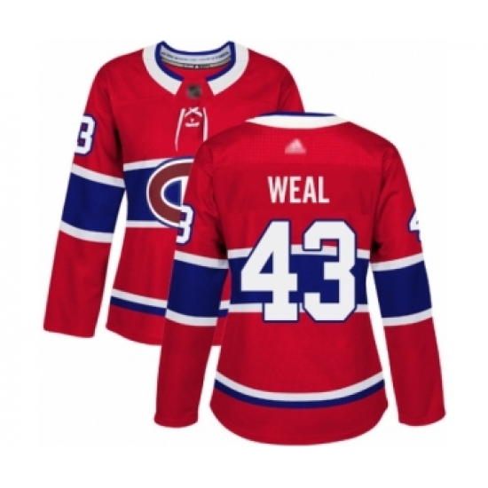 Women's Montreal Canadiens 43 Jordan Weal Authentic Red Home Hockey Jersey