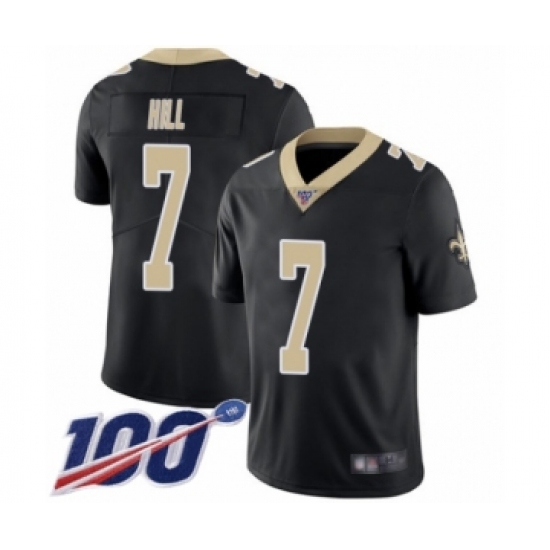 Men's New Orleans Saints 7 Taysom Hill Black Team Color Vapor Untouchable Limited Player 100th Season Football Jersey