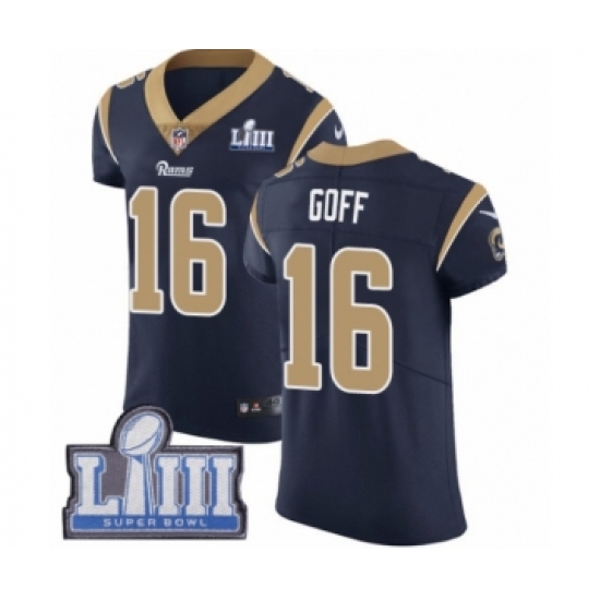 Men's Nike Los Angeles Rams 16 Jared Goff Navy Blue Team Color Vapor Untouchable Elite Player Super Bowl LIII Bound NFL Jersey