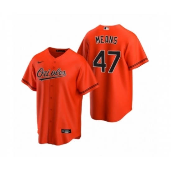 Youth Baltimore Orioles 47 John Means Nike Orange 2020 Replica Alternate Jersey