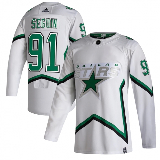 Men's Dallas Stars 91 Tyler Seguin adidas White 2020-21 Reverse Retro Authentic Player Jersey