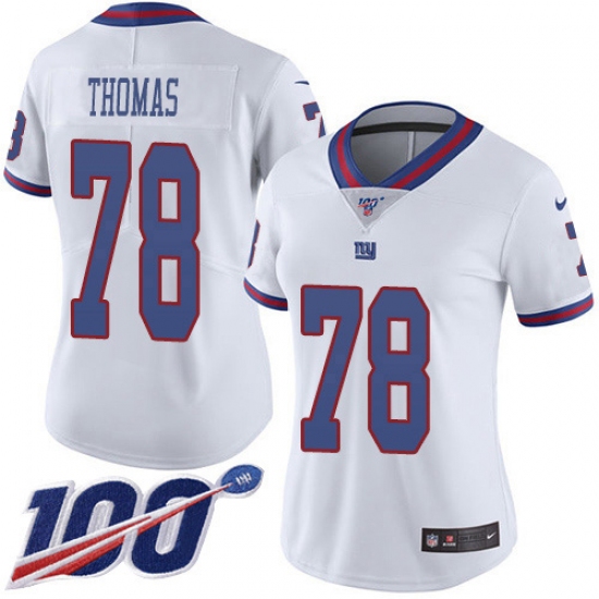 Women's New York Giants 78 Andrew Thomas White Stitched NFL Limited Rush 100th Season Jersey