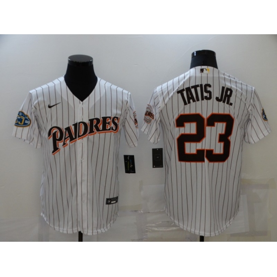 Men's Nike San Diego Padres 23 Fernando Tatis Jr. White Throwback Stitched Baseball Jersey