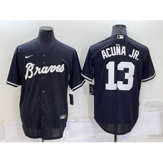 Men's Atlanta Braves 13 Ronald Acuna Jr Black Turn Back The Clock Stitched Cool Base Jersey