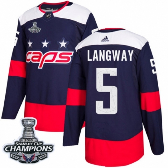 Youth Adidas Washington Capitals 5 Rod Langway Authentic Navy Blue 2018 Stadium Series 2018 Stanley Cup Final Champions NHL Jersey