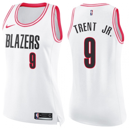 Women's Nike Portland Trail Blazers 9 Gary Trent Jr. Swingman White Pink Fashion NBA Jersey