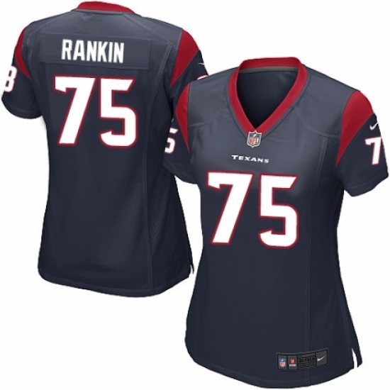 Women's Nike Houston Texans 75 Martinas Rankin Game Navy Blue Team Color NFL Jersey