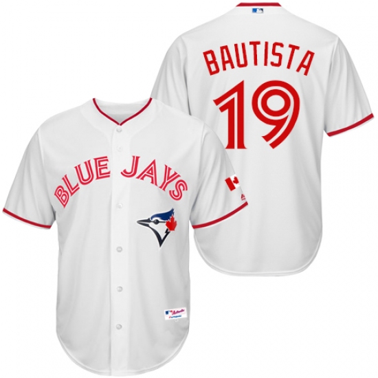 Men's Majestic Toronto Blue Jays 19 Jose Bautista Authentic White 2015 Canada Day MLB Jersey