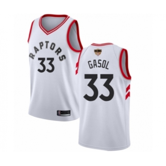 Youth Toronto Raptors 33 Marc Gasol Swingman White 2019 Basketball Finals Bound Jersey - Association Edition