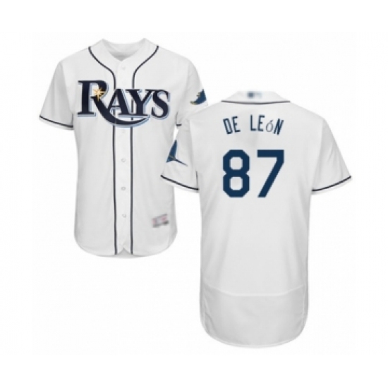 Men's Tampa Bay Rays 87 Jose De Leon Home White Home Flex Base Authentic Collection Baseball Player Jersey