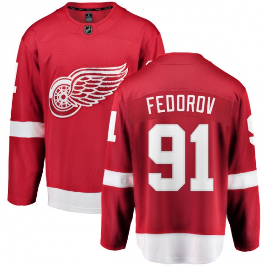 Men's Detroit Red Wings 91 Sergei Fedorov Fanatics Branded Red Home Breakaway NHL Jersey