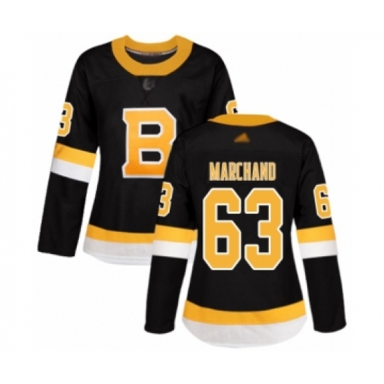 Women's Boston Bruins 63 Brad Marchand Authentic Black Alternate Hockey Jersey