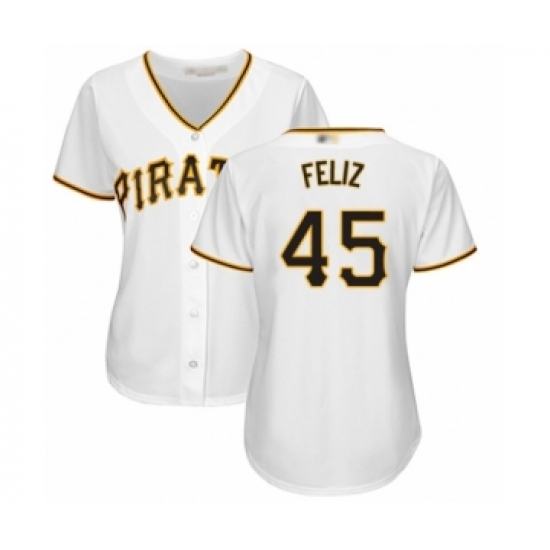 Women's Pittsburgh Pirates 45 Michael Feliz Authentic White Home Cool Base Baseball Player Jersey