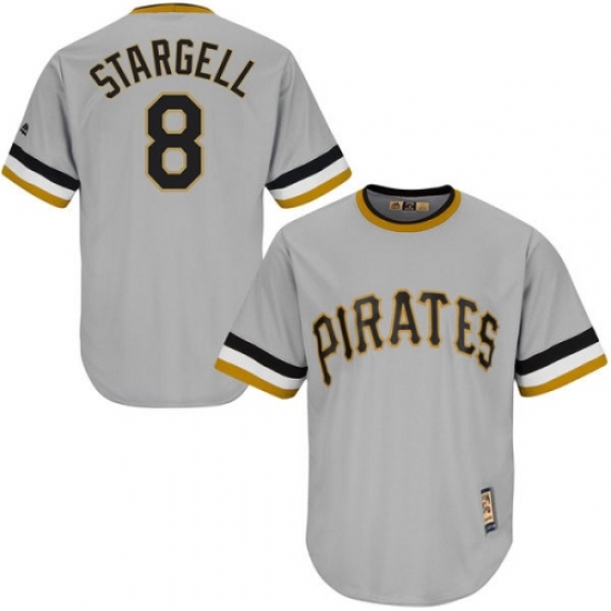 Men's Majestic Pittsburgh Pirates 8 Willie Stargell Replica Grey Cooperstown Throwback MLB Jersey