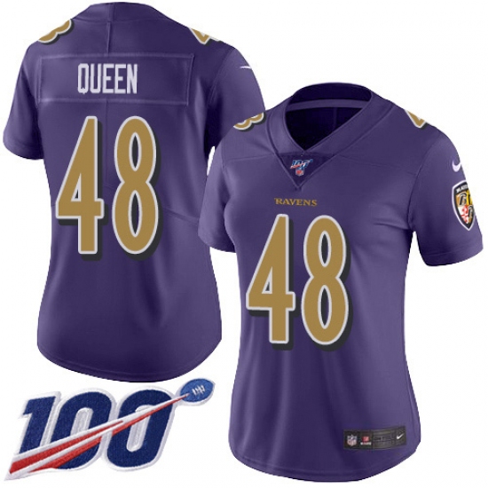 Women's Baltimore Ravens 48 Patrick Queen Purple Stitched NFL Limited Rush 100th Season Jersey