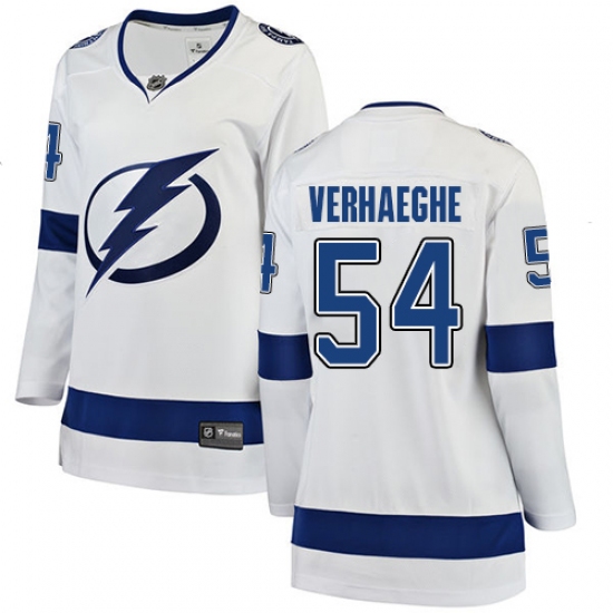 Women's Tampa Bay Lightning 54 Carter Verhaeghe Fanatics Branded White Away Breakaway NHL Jersey