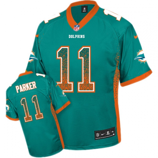 Men's Nike Miami Dolphins 11 DeVante Parker Elite Aqua Green Drift Fashion NFL Jersey