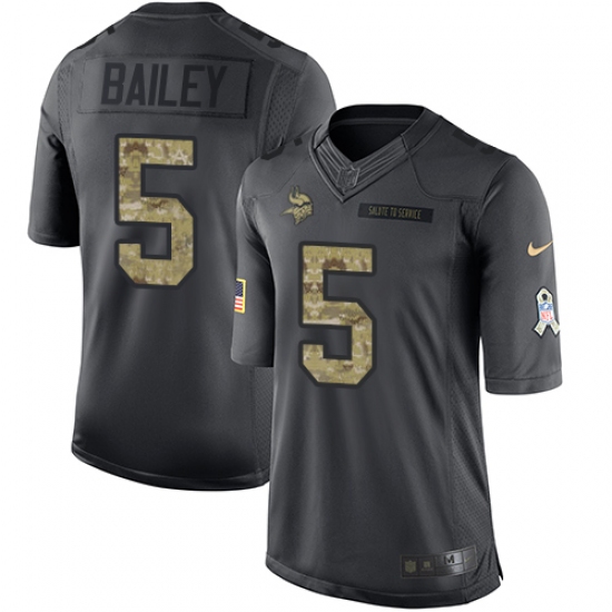 Men's Nike Minnesota Vikings 5 Dan Bailey Limited Black 2016 Salute to Service NFL Jersey